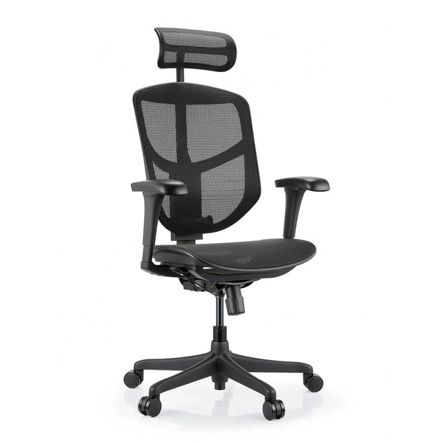 Chaise de bureau Enjoy Eco MB noire avec revêtement en maille, appuie-tête et accoudoirs réglables de hjh OFFICE