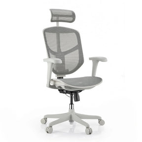 Chaise de bureau Enjoy Eco MB en gris avec revêtement en maille, appuie-tête et cinq roulettes de hjh OFFICE