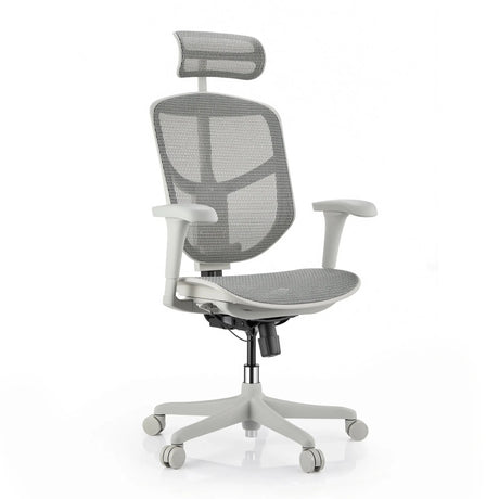 Chaise de bureau Enjoy Eco MB en gris avec revêtement en maille, appuie-tête et cinq roulettes de hjh OFFICE