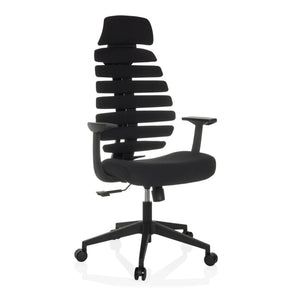 Siège de bureau de qualité professionnelle ERGO LINE ECO noir avec revêtement en tissu, dossier segmenté et accoudoirs de hjh OFFICE