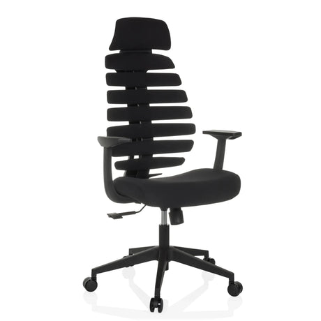 Siège de bureau de qualité professionnelle ERGO LINE ECO noir avec revêtement en tissu, dossier segmenté et accoudoirs de hjh OFFICE