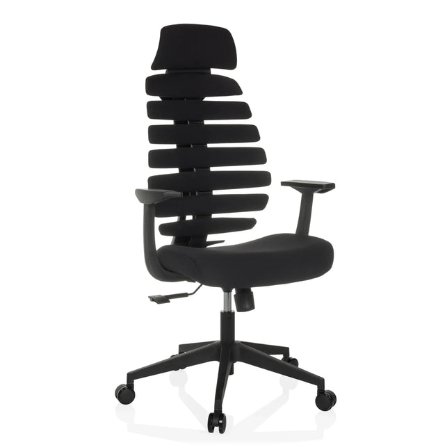 Siège de bureau de qualité professionnelle ERGO LINE ECO noir avec revêtement en tissu, dossier segmenté et accoudoirs de hjh OFFICE