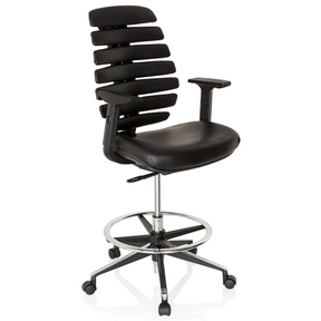 Chaise de comptoir ERGO LINE II WORK noire avec revêtement en similicuir, repose-pieds et roulettes de hjh OFFICE
