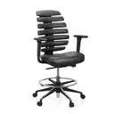 Chaise de comptoir ERGO LINE II WORK noire avec revêtement en similicuir, repose-pieds et roulettes de hjh OFFICE