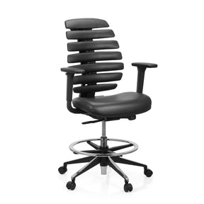 Chaise de comptoir ERGO LINE II WORK noire avec revêtement en similicuir, repose-pieds et roulettes de hjh OFFICE