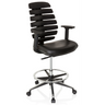 Chaise de comptoir ERGO LINE II WORK noire avec revêtement en cuir, repose-pieds et roulettes de hjh OFFICE