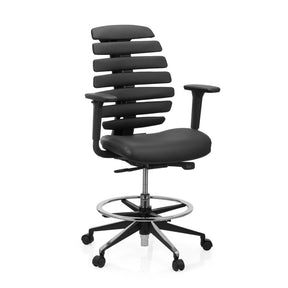 Chaise de comptoir ERGO LINE II WORK noire avec revêtement en cuir, repose-pieds et roulettes de hjh OFFICE