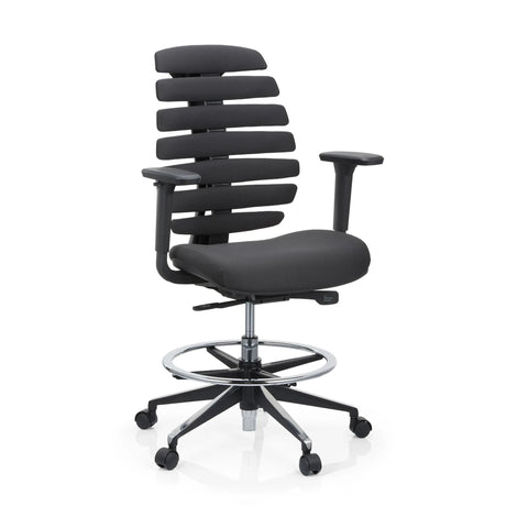 Chaise de comptoir ERGO LINE II WORK noire avec revêtement en tissu, repose-pieds et roulettes de hjh OFFICE