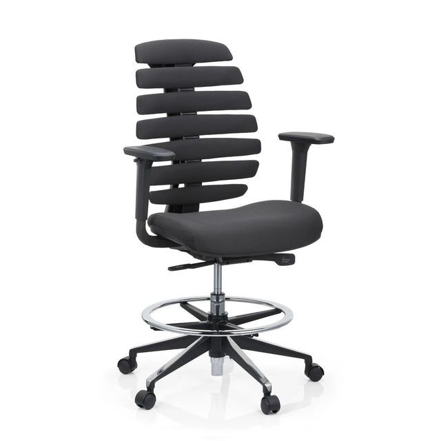 Chaise de comptoir ERGO LINE II WORK noire avec revêtement en tissu, repose-pieds et roulettes de hjh OFFICE