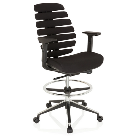 Chaise de comptoir ERGO LINE II WORK noire avec revêtement en tissu, repose-pieds et roulettes de hjh OFFICE