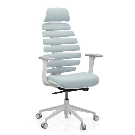 Siège de bureau de qualité professionnelle ERGO LINE W avec revêtement en tissu gris, dossier segmenté et structure blanche de hjh OFFICE