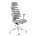 Siège de bureau de qualité professionnelle ERGO LINE W avec revêtement en tissu gris, dossier segmenté et structure blanche de hjh OFFICE