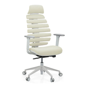 Siège de bureau de qualité professionnelle ERGO LINE W en Salted Caramel avec revêtement en tissu beige et structure blanche de hjh OFFICE