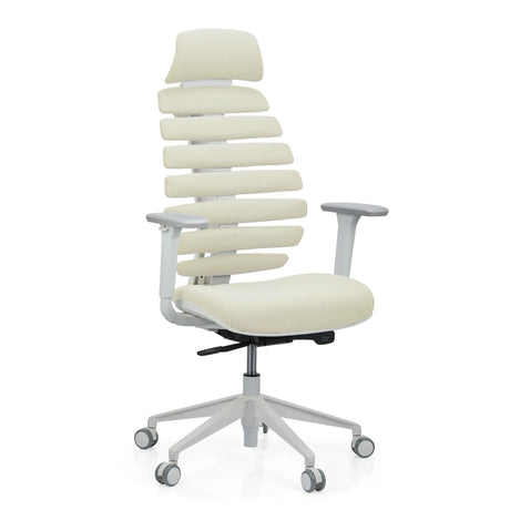 Siège de bureau de qualité professionnelle ERGO LINE W en Salted Caramel avec revêtement en tissu beige et structure blanche de hjh OFFICE