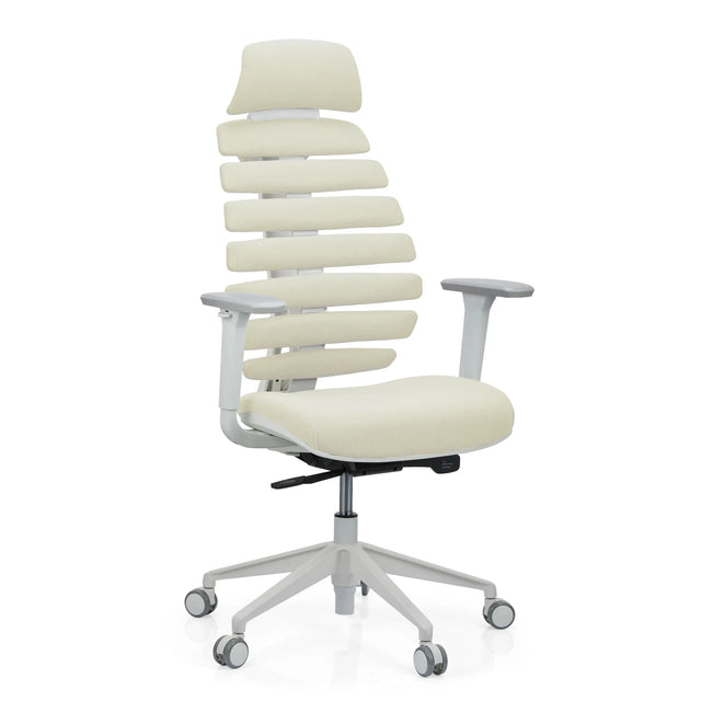 Siège de bureau de qualité professionnelle ERGO LINE W en Salted Caramel avec revêtement en tissu beige et structure blanche de hjh OFFICE