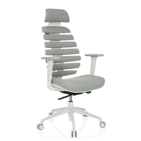 Siège de bureau de qualité professionnelle ERGO LINE W avec revêtement en tissu gris, dossier segmenté et structure blanche de hjh OFFICE