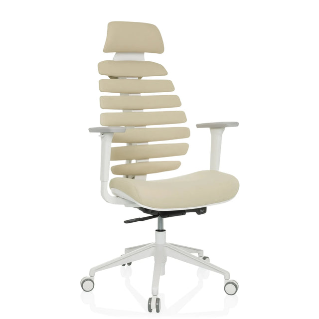 Siège de bureau de qualité professionnelle ERGO LINE W en Salted Caramel avec revêtement en tissu beige et structure blanche de hjh OFFICE