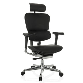 Siège de direction de luxe ERGOHUMAN GEN2 en cuir noir avec appui-tête et pied chromé de hjh OFFICE