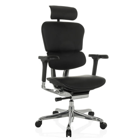 Siège de direction de luxe ERGOHUMAN GEN2 en cuir noir avec appui-tête et pied chromé de hjh OFFICE