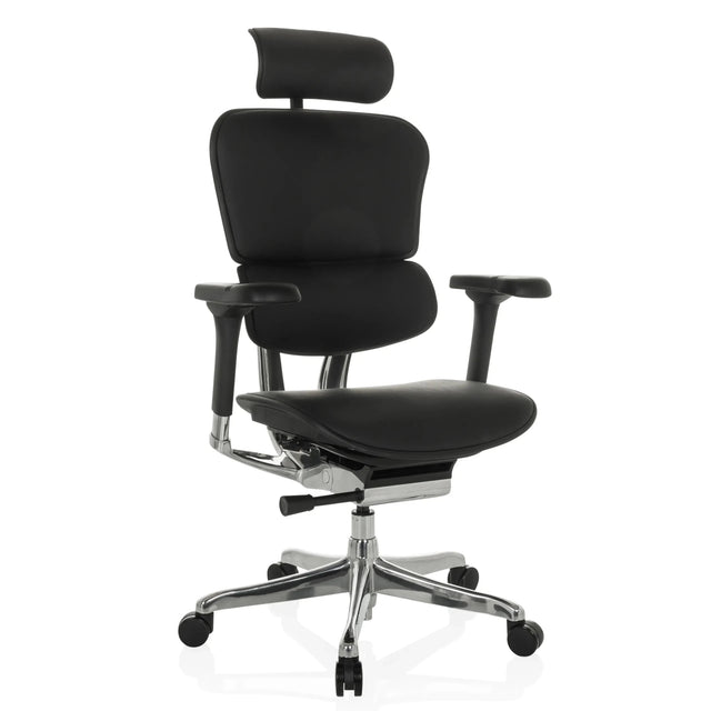 Siège de direction de luxe ERGOHUMAN GEN2 en cuir noir avec appui-tête et pied chromé de hjh OFFICE