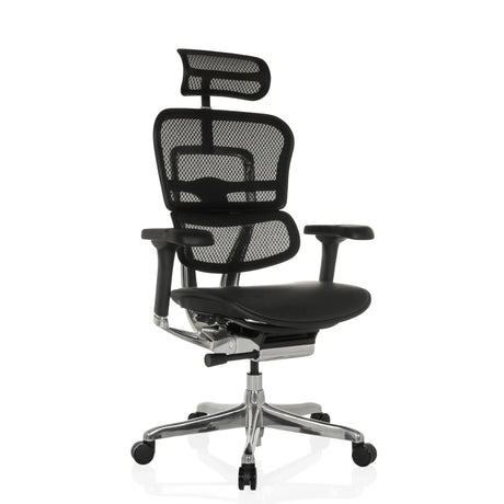 Siège de direction de luxe ERGOHUMAN GEN2 avec dossier en maille noire, assise en cuir et pied chromé de hjh OFFICE