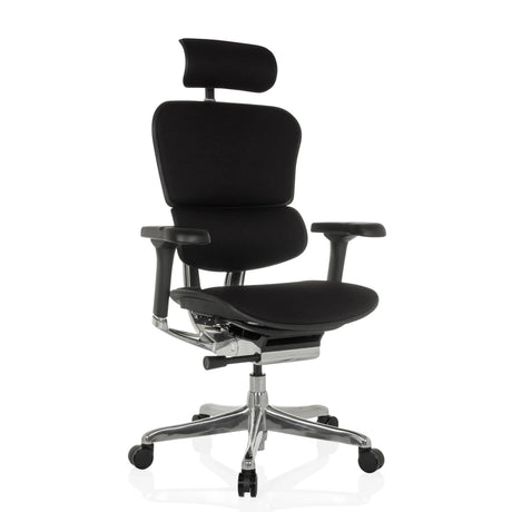 Siège de direction de luxe ERGOHUMAN GEN2 avec revêtement en tissu noir, appuie-tête et structure en métal poli de hjh OFFICE