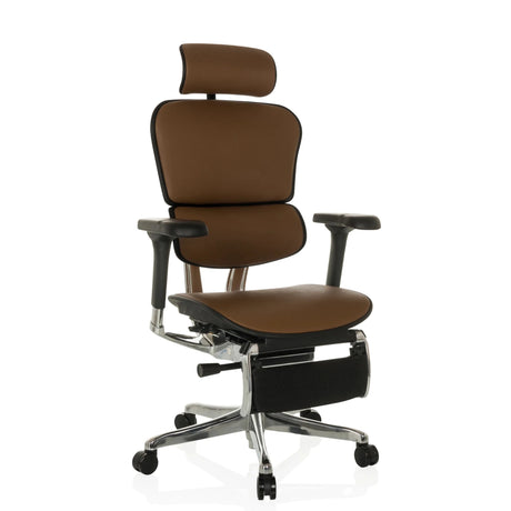 Siège de direction de luxe ERGOHUMAN PLUS LEGPRO GEN2 en cuir marron avec appuie-tête et repose-pieds de hjh OFFICE
