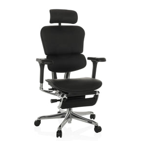 Siège de direction de luxe ERGOHUMAN PLUS LEGPRO GEN2 en cuir noir avec appuie-tête et repose-pieds de hjh OFFICE