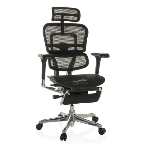 Siège de direction de luxe ERGOHUMAN PLUS LEGPRO GEN2 avec revêtement en maille noire, appui-tête et repose-pieds de hjh OFFICE