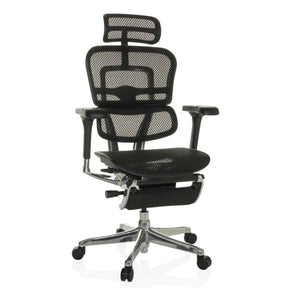 Siège de direction de luxe ERGOHUMAN PLUS LEGPRO GEN2 avec revêtement en maille noire, appui-tête et repose-pieds de hjh OFFICE