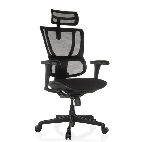 Siège de direction de luxe ERGOHUMAN SLIM ECO F GEN2 avec revêtement en maille noire, appui-tête et accoudoirs de hjh OFFICE