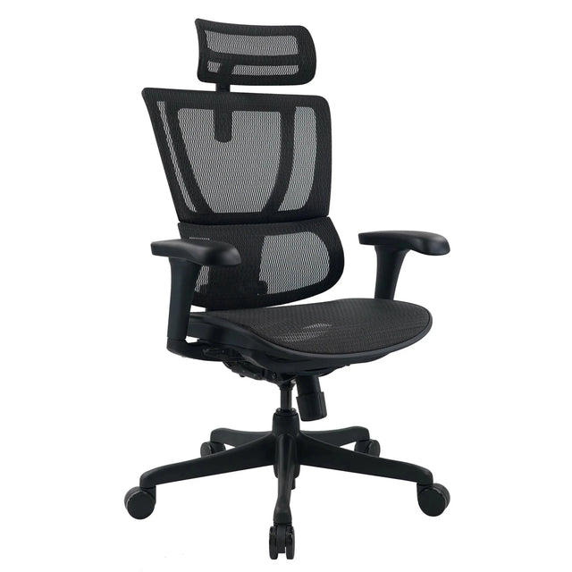 Siège de direction de luxe ERGOHUMAN SLIM ECO M GEN2 avec revêtement en maille noire et appui-tête réglable de hjh OFFICE