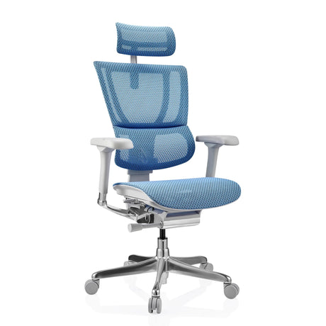 Siège de direction de luxe ERGOHUMAN SLIM G GEN2 avec revêtement en maille bleue, appui-tête et pied argenté de hjh OFFICE