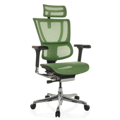 Siège de direction de luxe ERGOHUMAN SLIM GEN2 avec revêtement en maille verte, appuie-tête et pied chromé de hjh OFFICE