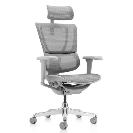 Siège de direction de luxe ERGOHUMAN SLIM ULTRA G GEN2 avec revêtement en maille grise, appuie-tête et accoudoirs de hjh OFFICE