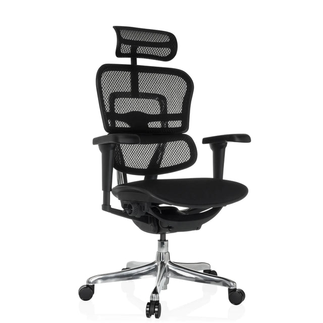 Siège de direction de luxe ERGOHUMAN ULTRA F GEN2 avec revêtement en maille noire, appui-tête et base brillante de hjh OFFICE