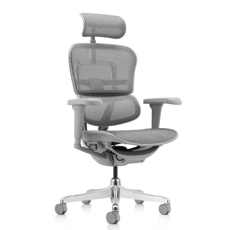 Siège de direction de luxe ERGOHUMAN ULTRA G GEN2 avec revêtement en maille grise, appuie-tête et accoudoirs de hjh OFFICE