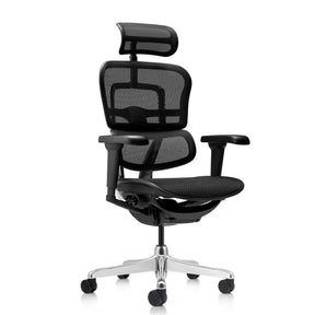 Siège de direction de luxe ERGOHUMAN ULTRA GEN2 avec revêtement en maille noire, appui-tête et pied en étoile argenté de hjh OFFICE