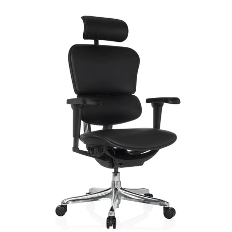 Siège de direction de luxe ERGOHUMAN ULTRA L GEN2 avec revêtement en cuir noir, appuie-tête et piètement poli de hjh OFFICE