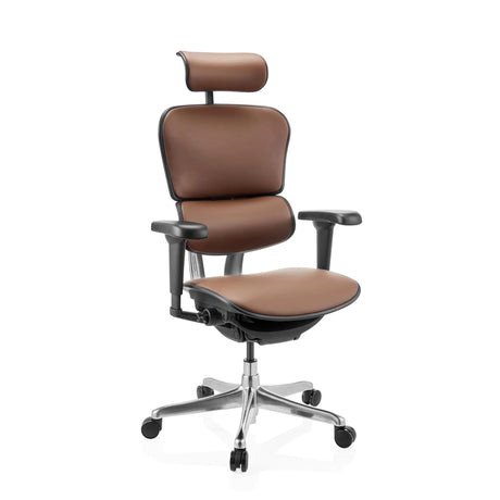 Siège de direction de luxe ERGOHUMAN ULTRA L GEN2 avec revêtement en cuir marron, appui-tête et accoudoirs de hjh OFFICE