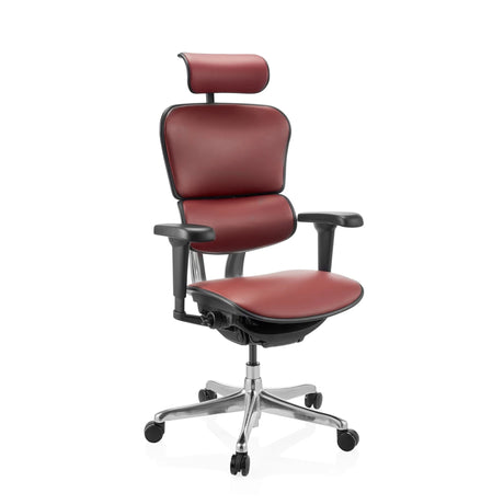 Siège de direction de luxe ERGOHUMAN ULTRA L GEN2 avec revêtement en cuir bordeaux, appui-tête et accoudoirs de hjh OFFICE