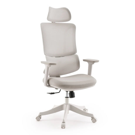 Siège de bureau à domicile Ergomy Colore en beige avec revêtement en maille et appui-tête de MyBuero