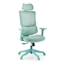 Siège de bureau à domicile Ergomy Colore turquoise avec revêtement en maille, appui-tête et piètement à roulettes de MyBuero