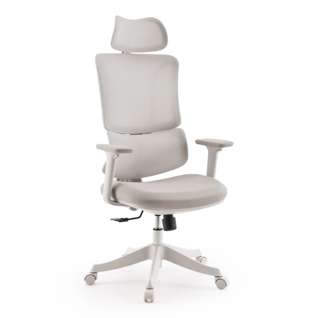 Siège de bureau à domicile Ergomy Colore en beige avec revêtement en maille et appui-tête de MyBuero