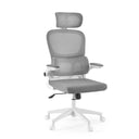 Siège de bureau à domicile ERGOMY FLEX gris avec dossier en maille, appui-tête et structure blanche de MyBuero