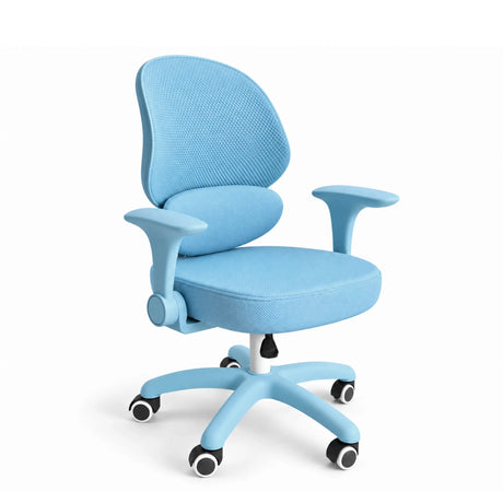 Chaise pivotante pour enfants Ergomy Kid en bleu avec revêtement en maille, accoudoirs et cinq roulettes de hjh OFFICE