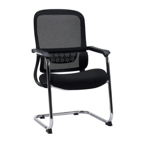 Chaises cantilever Ergomy Meet noires avec dossier en maille et piétement luge chromé de hjh OFFICE