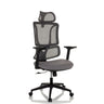 Siège de bureau à domicile ERGOMY avec revêtement en maille gris, cadre noir et appui-tête de MyBuero