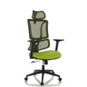Siège de bureau à domicile ERGOMY avec assise en tissu vert, dossier en maille et cadre noir de MyBuero