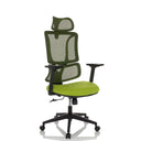 Siège de bureau à domicile ERGOMY avec assise en tissu vert, dossier en maille et cadre noir de MyBuero